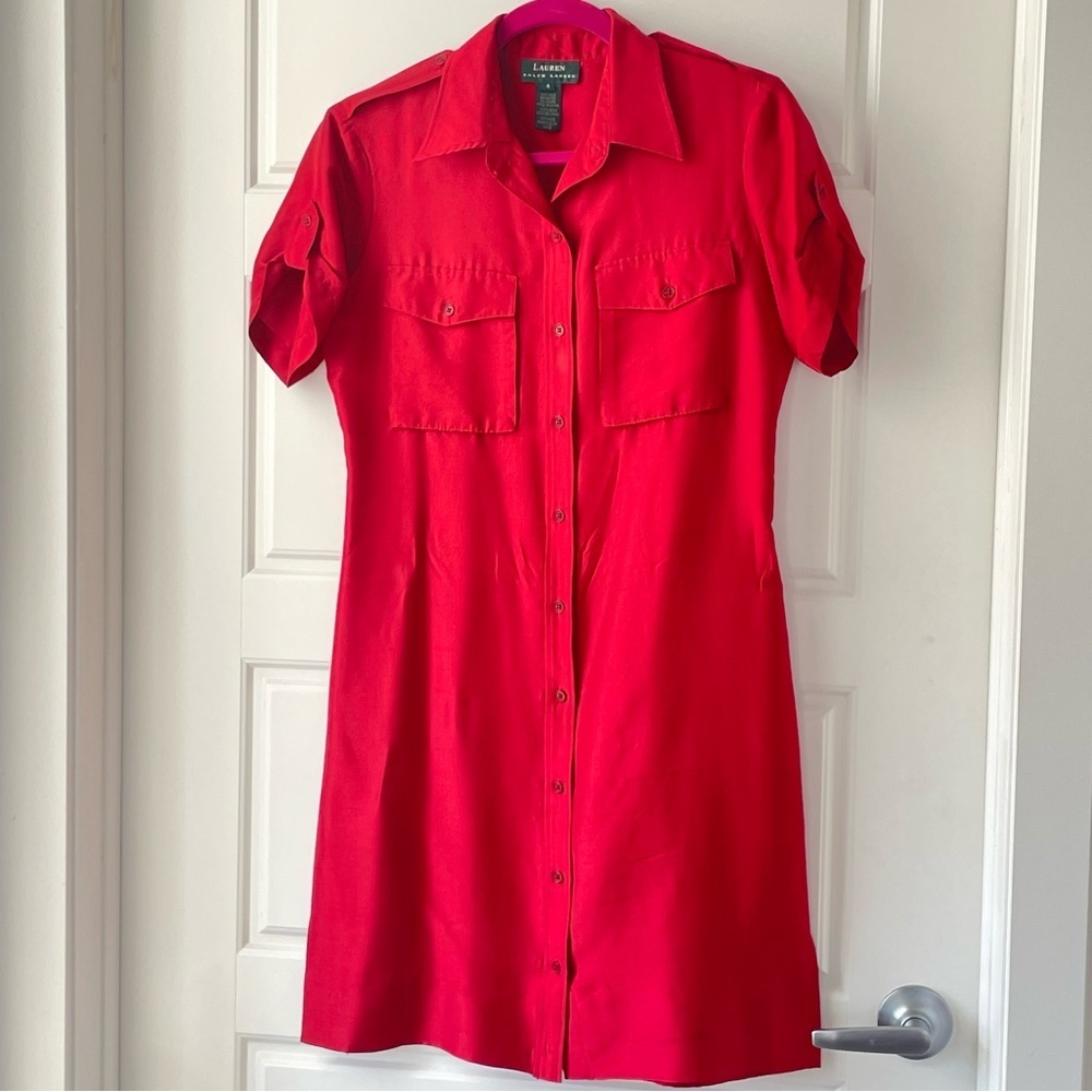 LAUREN RALPH LAUREN RED SILK SIZE 4 BUTTON UP DRESS SILK WOMEN
